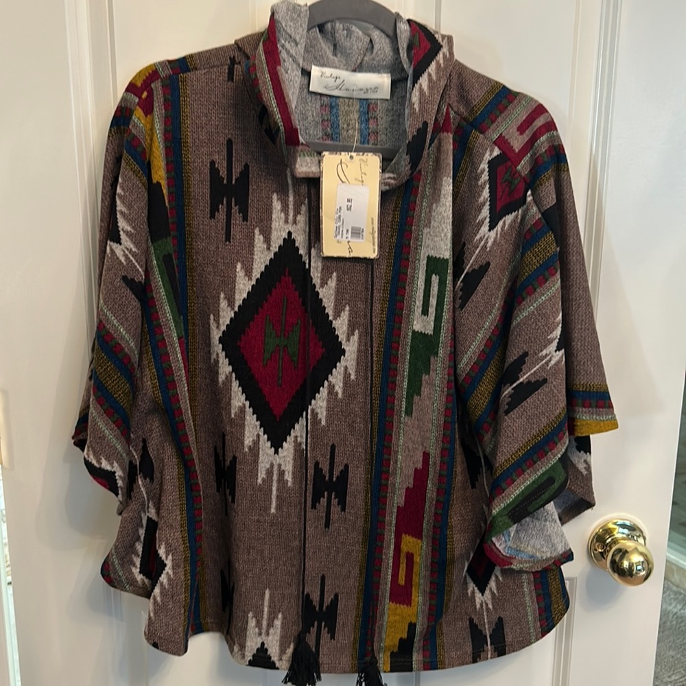 NWT VINTAGE HAVANA TASSEL CORD PONCHO